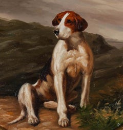 Peinture à l'huile du XXe siècle - Lévrier au repos