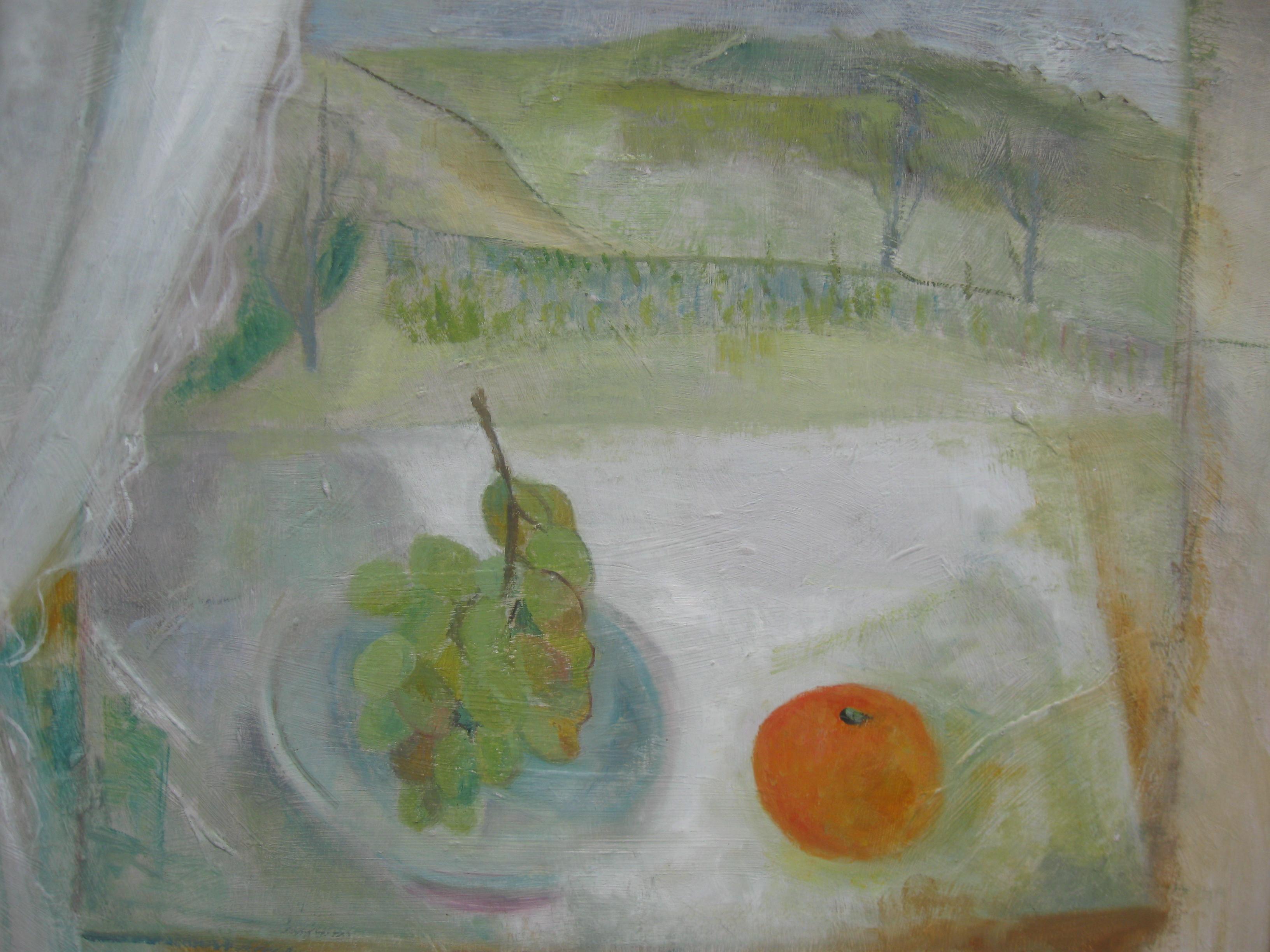 Post Impressionist/ Modernist Still Life with Landscape oil  For Sale 6