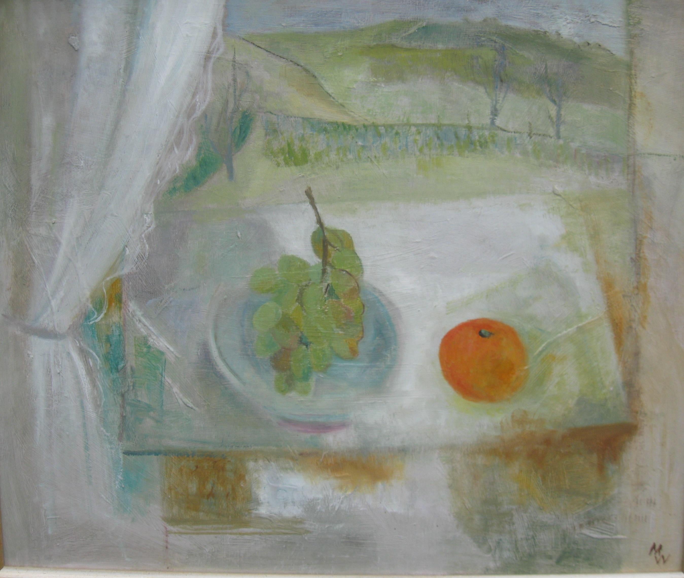 Post-impressionistisches/modernistisches Stillleben mit Landschaft in Öl  – Painting von Unknown