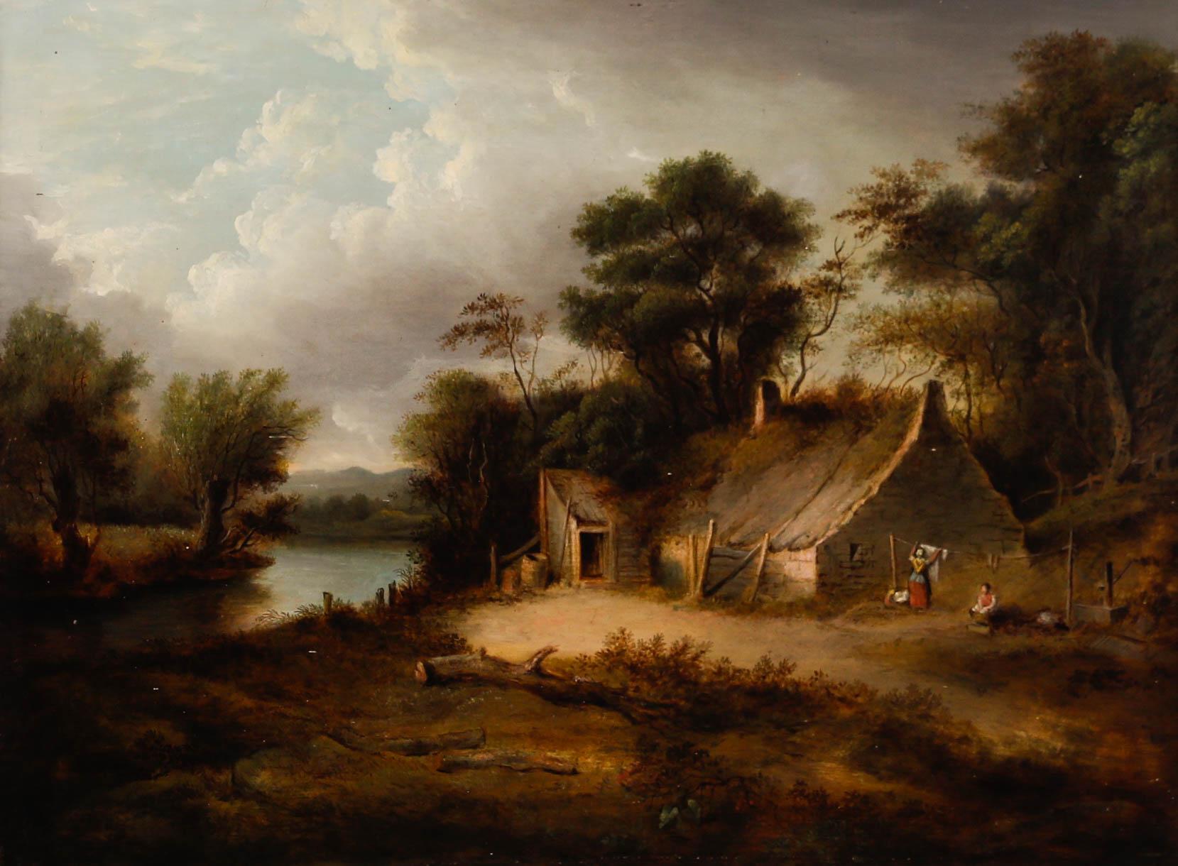 Olio di scuola britannica del XIX secolo - Stendere il bucato - Painting di Unknown