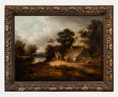 Antique Fine British School 19th Century Oil - Hanging Out the Washing