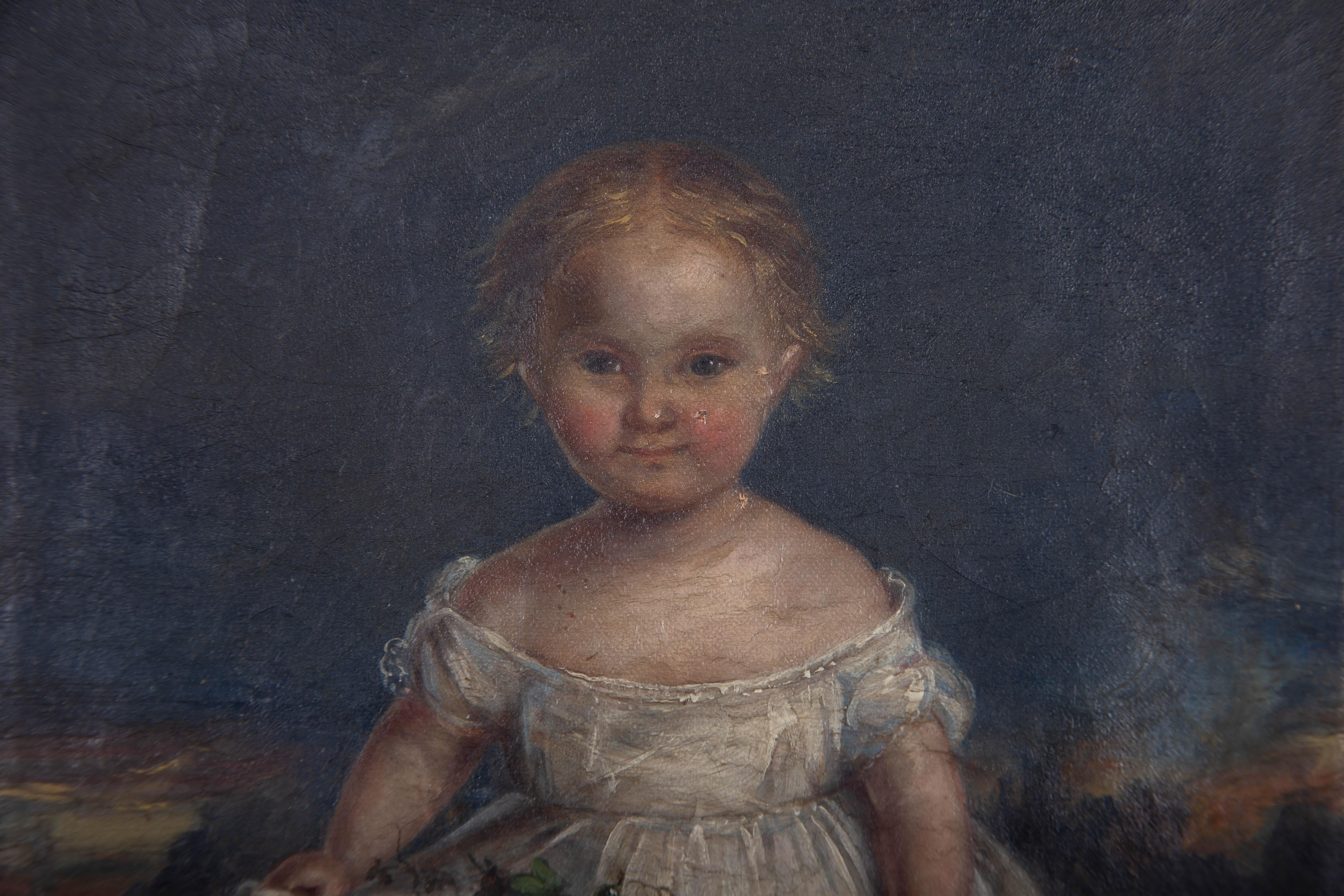 Fine c. 1844 Oil - Child With Grapes - Painting by Unknown