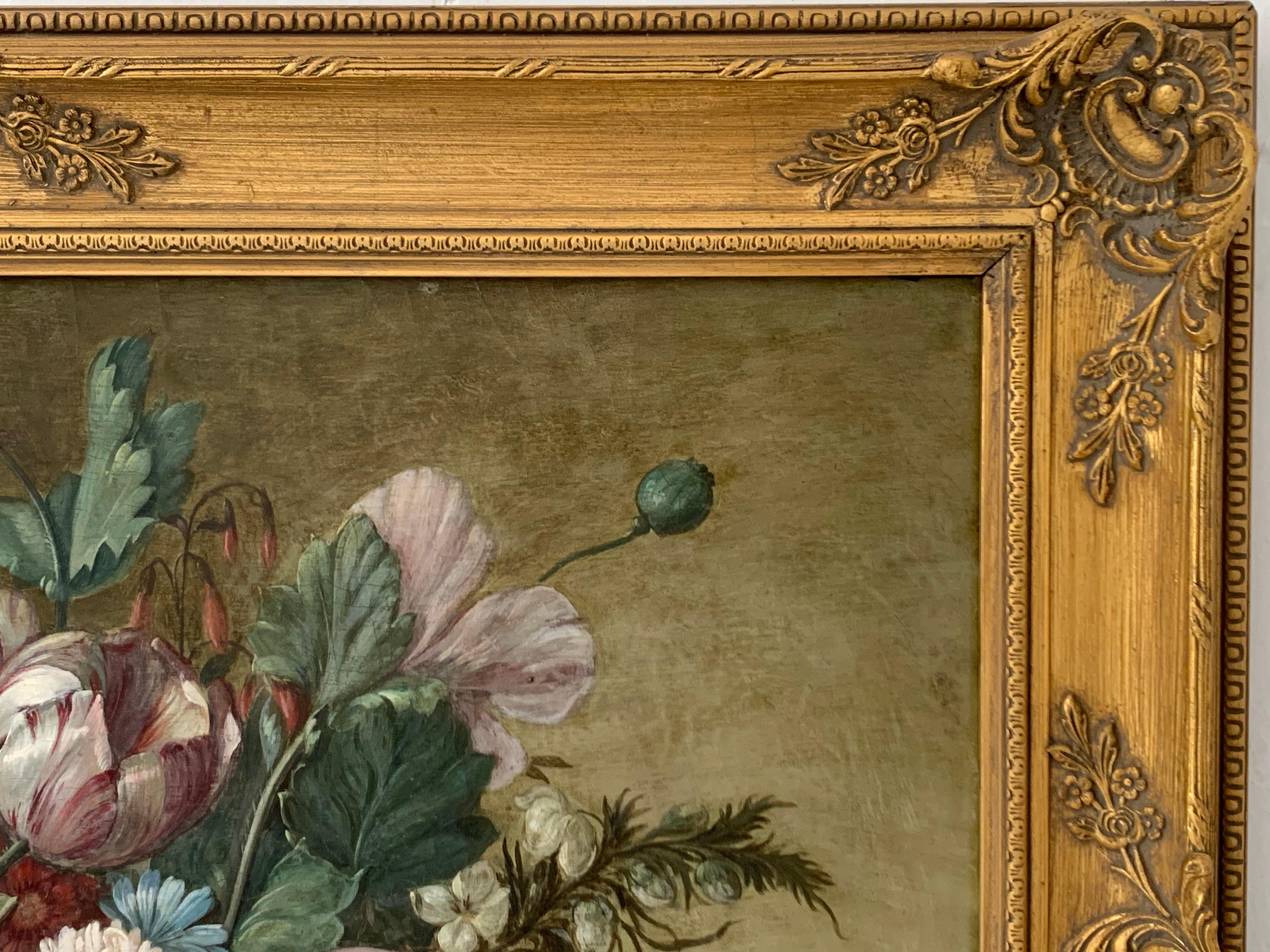 FINE C.1800'S ENGLISH OLD MASTER STILL LIFE FLOWERS - LARGE OIL PAINTING FRAMED 1