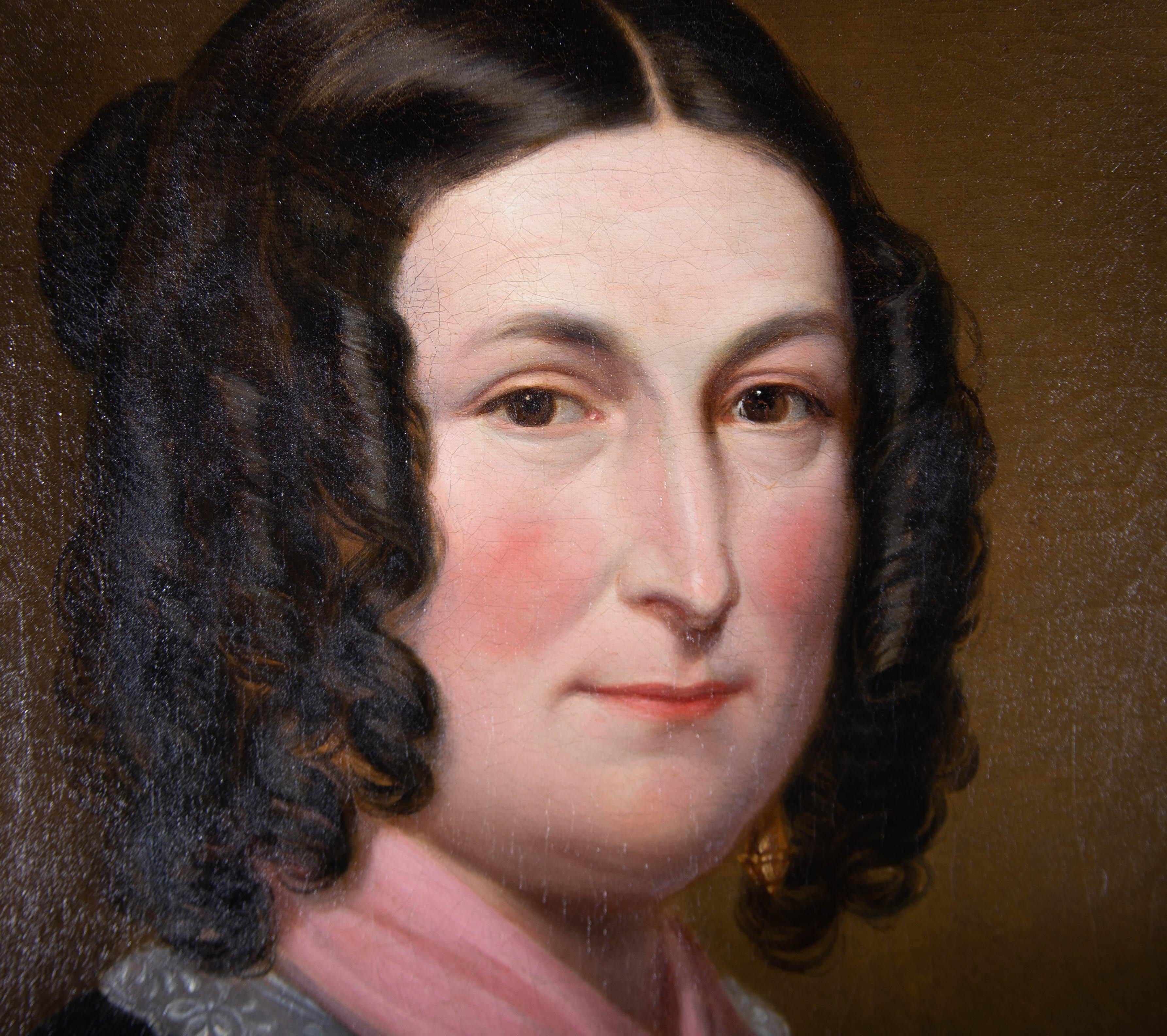 Fine c.1845 Oil - Portrait of a Widow - Black Portrait Painting by Unknown