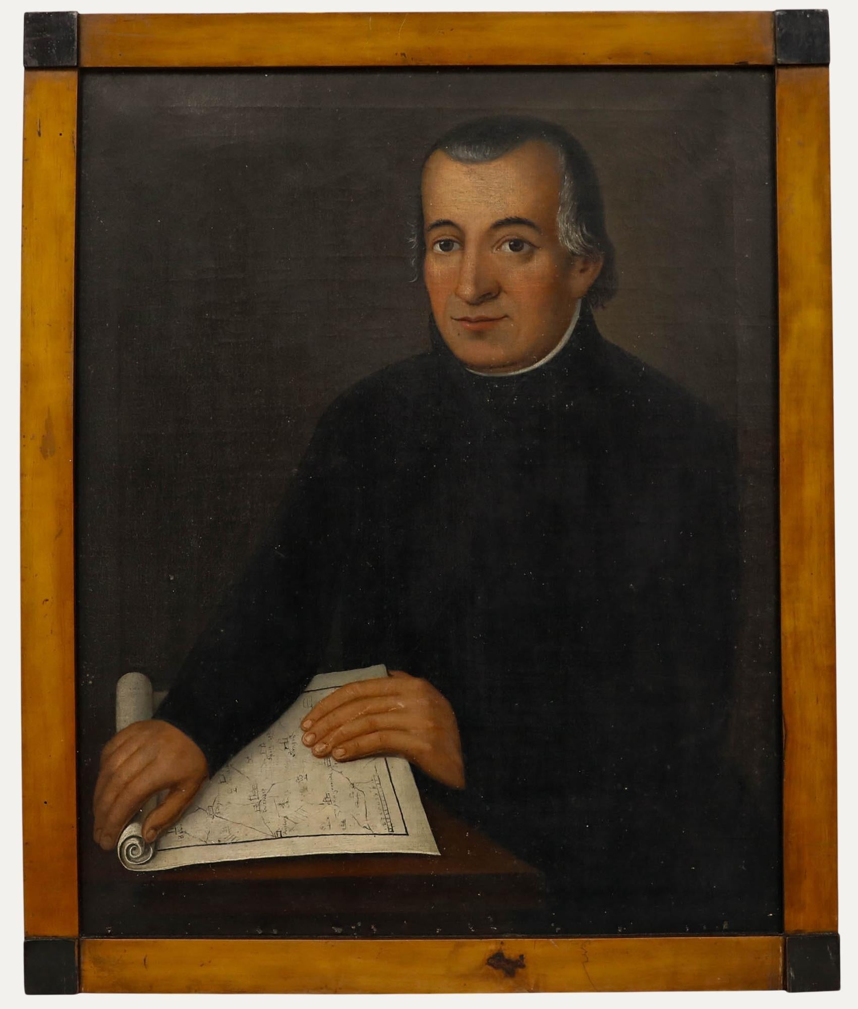 Raffinato olio di Continental School dell'inizio del XIX secolo - Ritratto di un cartografo