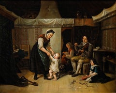 Fine Dutch School 19th Century Oil - Baby's First Steps