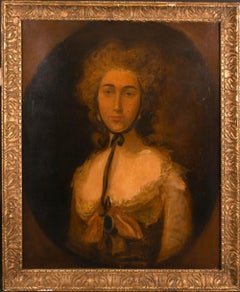 Antique FINE EARLY 1800'S PORTRAIT OF A LADY - AFTER GAINSBOROUGH - LARGE OIL PAINTING