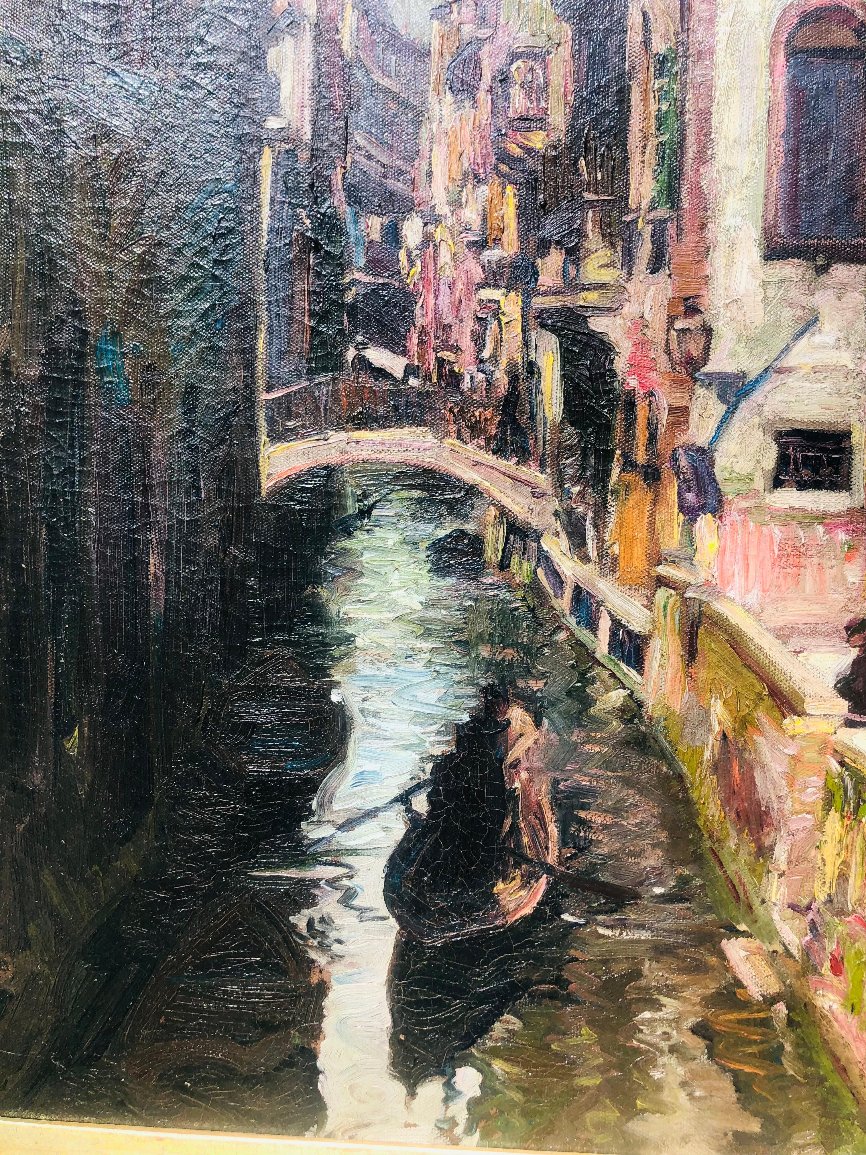 Antique 1898 American Impressionist O/C Venetian Canal Scene / Gilded Frame For Sale 1