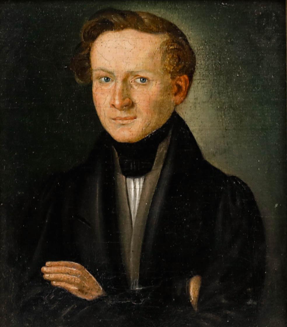 Belle huile du début du 19e siècle - Portrait d'un gentleman avisé - Painting de Unknown