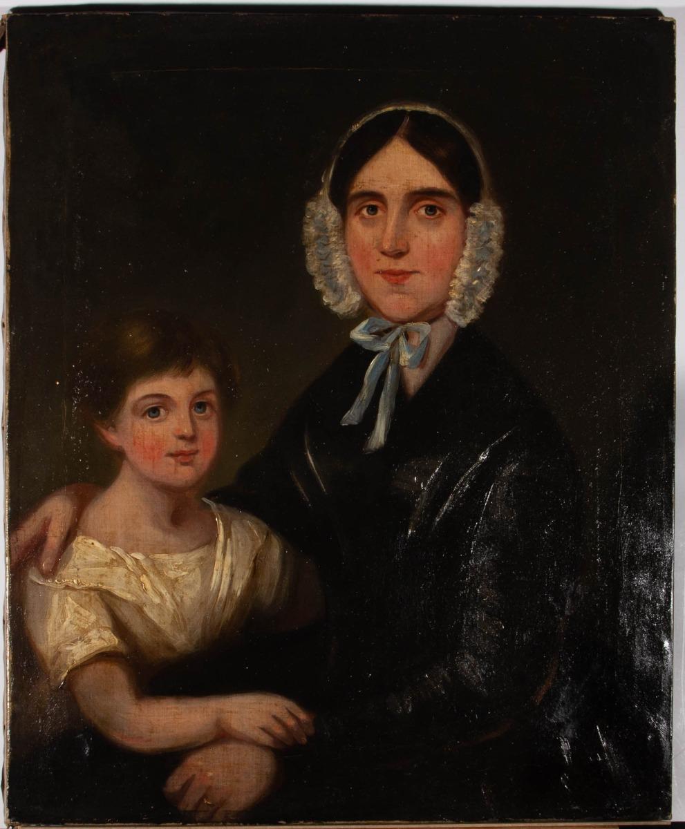 Unknown Portrait Painting - Fine Early 19th Century Oil - Portrait of a Mother and Child