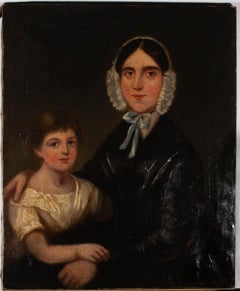 Antique Fine Early 19th Century Oil - Portrait of a Mother and Child