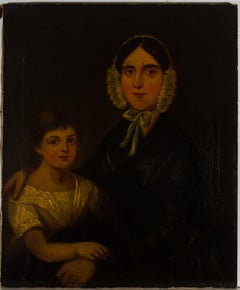 Fine huile du début du XIXe siècle - Portrait d'une mère et d'un enfant