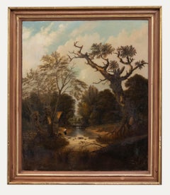 Fine English School 19th Century Oil - Fishing in the River