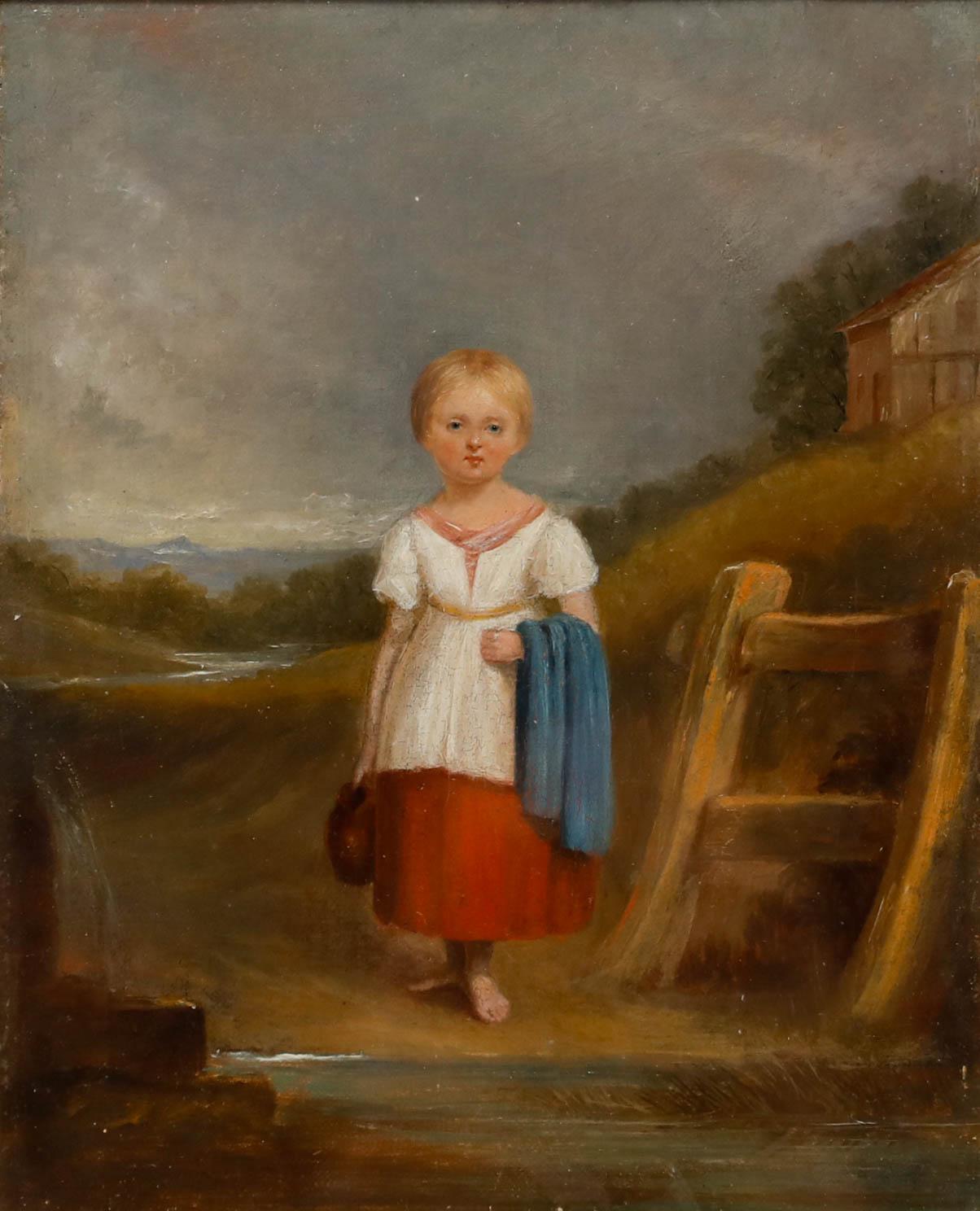 Fine English School 19. Jahrhundert Öl - Porträt eines Mädchens, das Wasser holt – Painting von Unknown