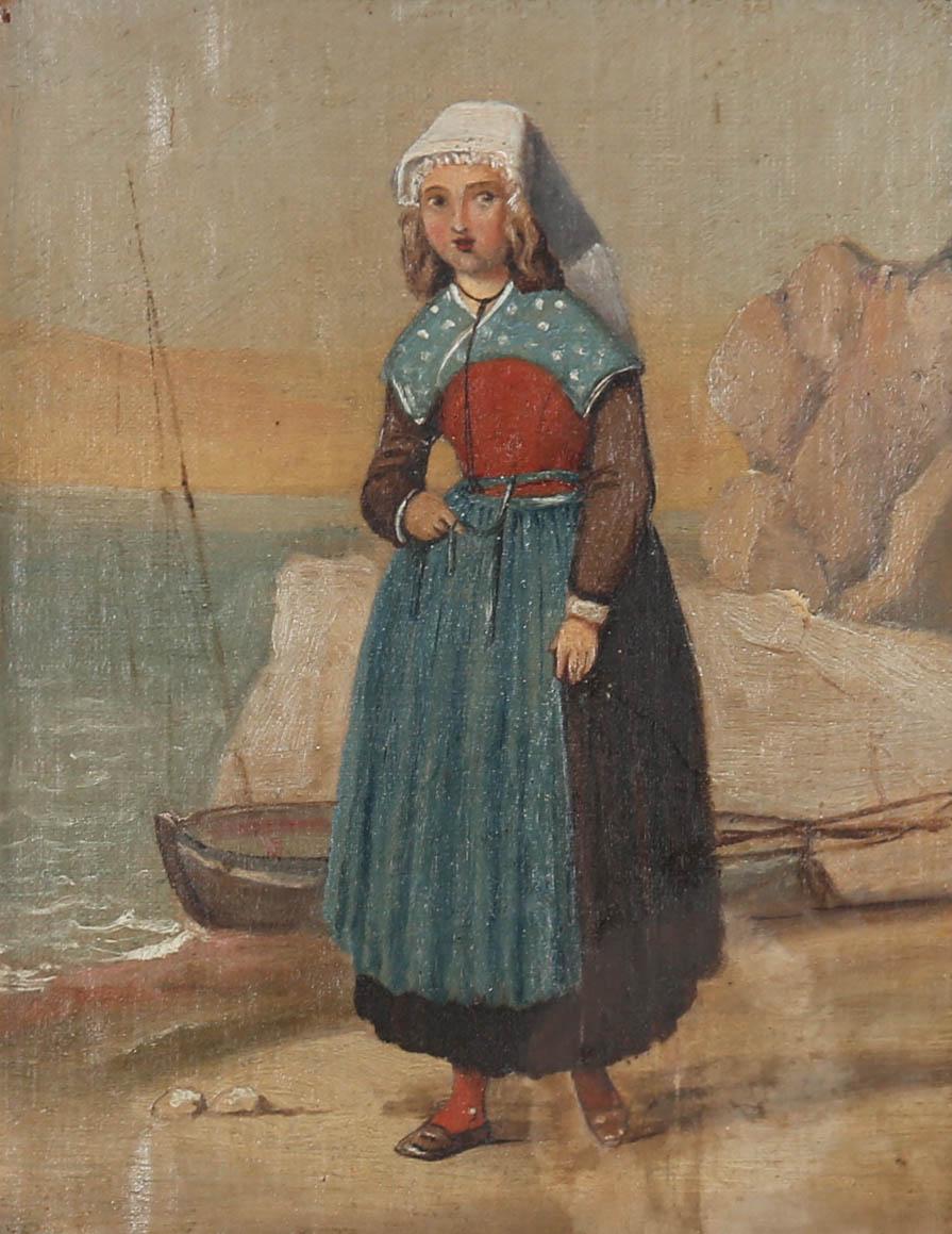 Fine Framed 19th Century Oil - Fisherman's Daughter - Painting by Unknown