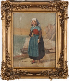 Antique Fine Framed 19th Century Oil - Fisherman's Daughter