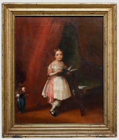 Antique Fine Framed 19th Century Oil - Little Girl with Book