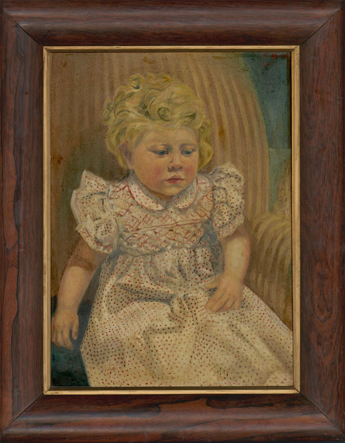Unknown Portrait Painting - Fine Framed 20th Century Oil - Seated Girl in Smock