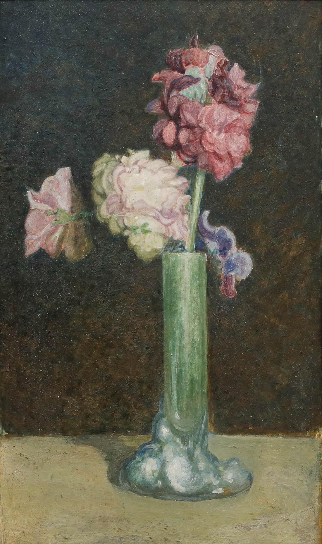 Fine Framed Early 20th Century Oil - Chrysanthemums & Irises - Painting by Unknown