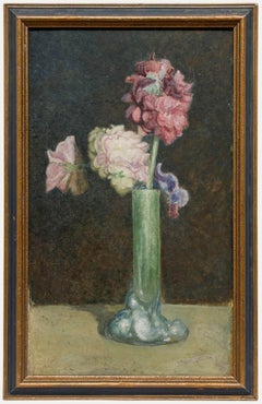 Olio dell'inizio del XX secolo incorniciato - Crisantemi e iris