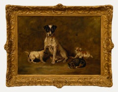 Fine Framed Early 20th Century Oil - Jack Russell & Puppies