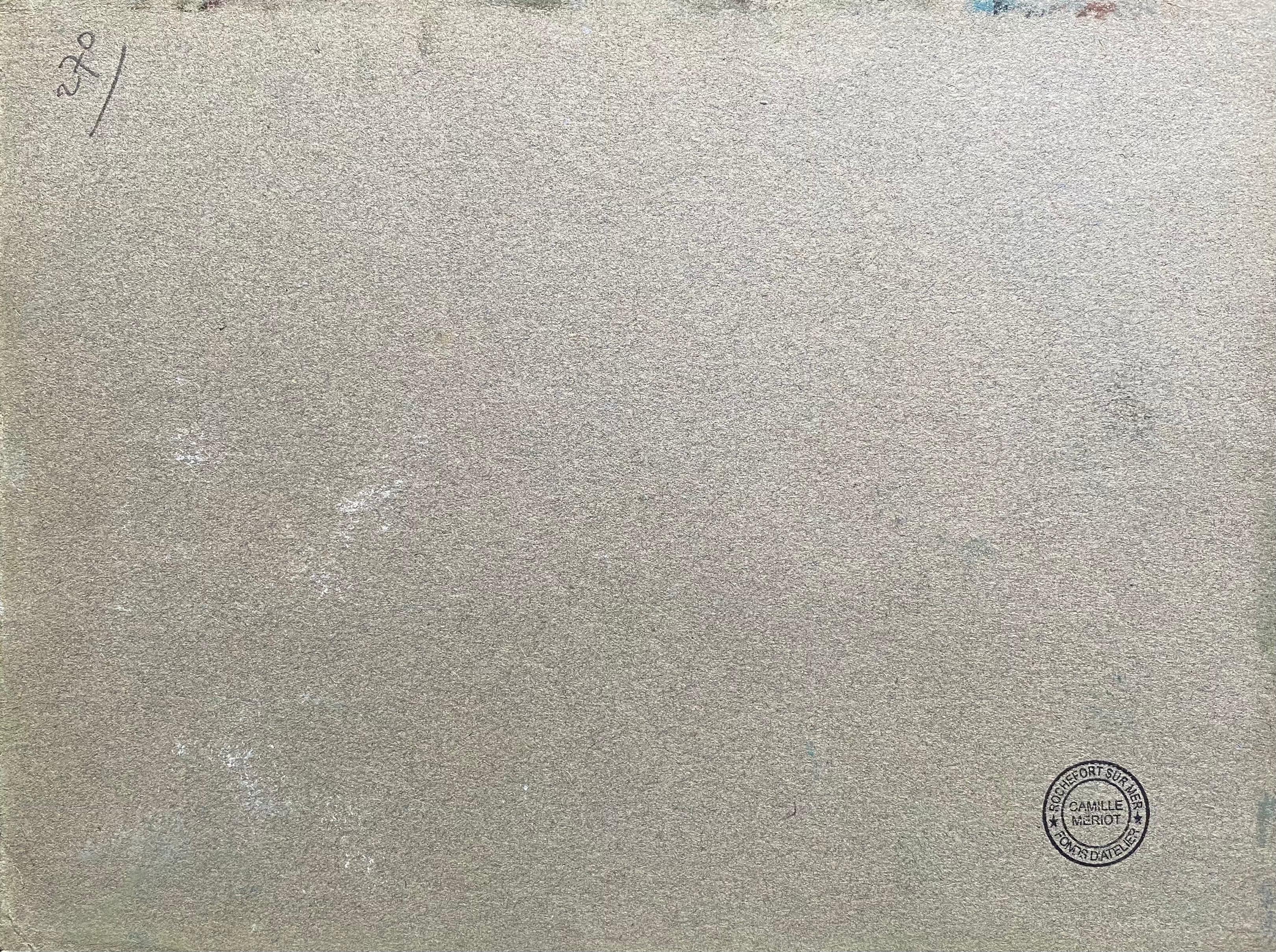 Fino Pastel Impresionista Francés, Campo Aldea Carril Río y Árboles en venta 5