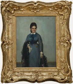 Huile sur toile de l'école française de la fin du XIXe siècle - Portrait d'une dame en bleu