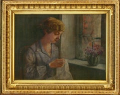 Fine Gilt Framed Early 20th Century Oil - Portrait of a Lady seated by a Window