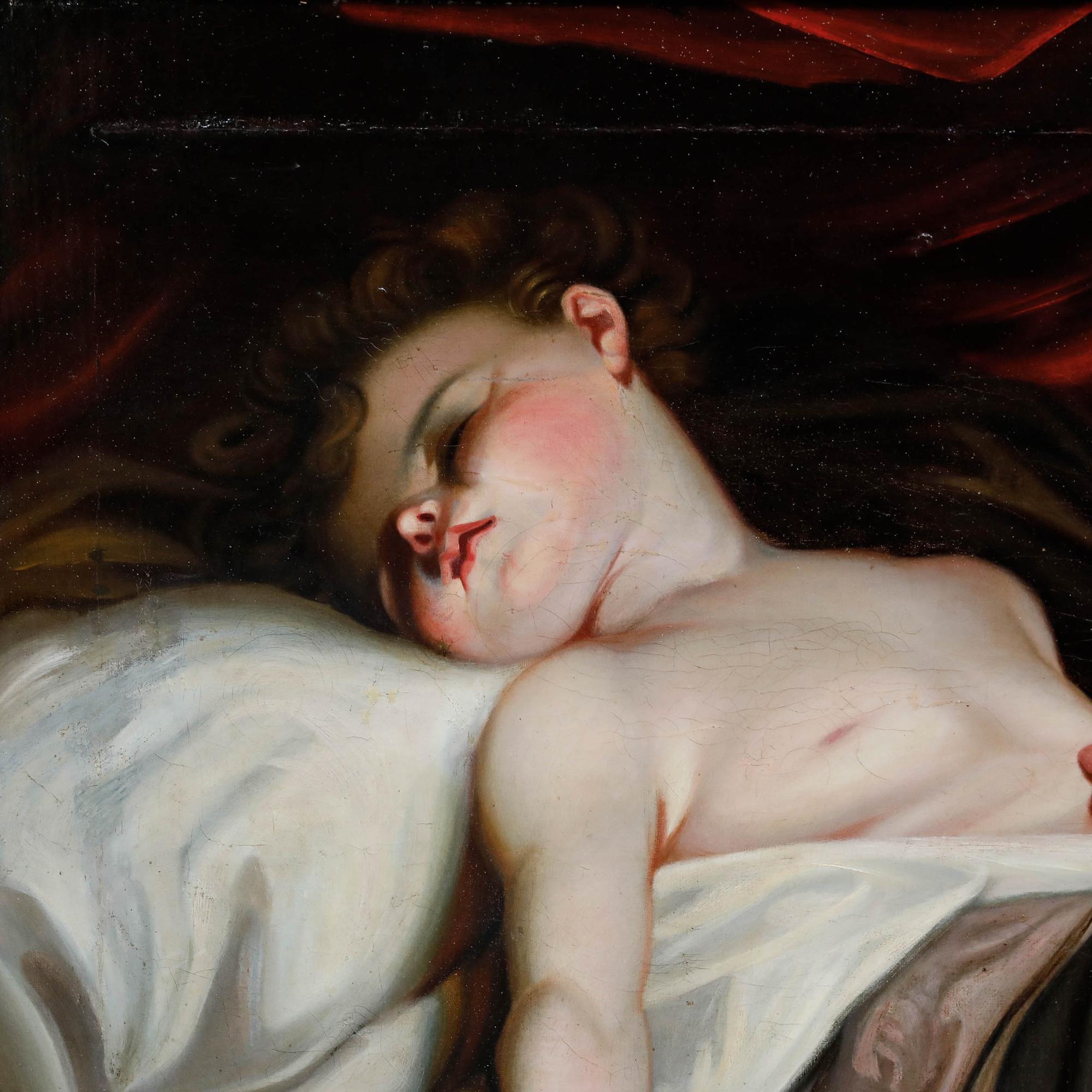 Fine Large Early 19th Century Oil - Sleeping Child - Painting by Unknown