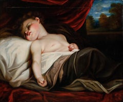 Fine Large Early 19th Century Oil - Sleeping Child
