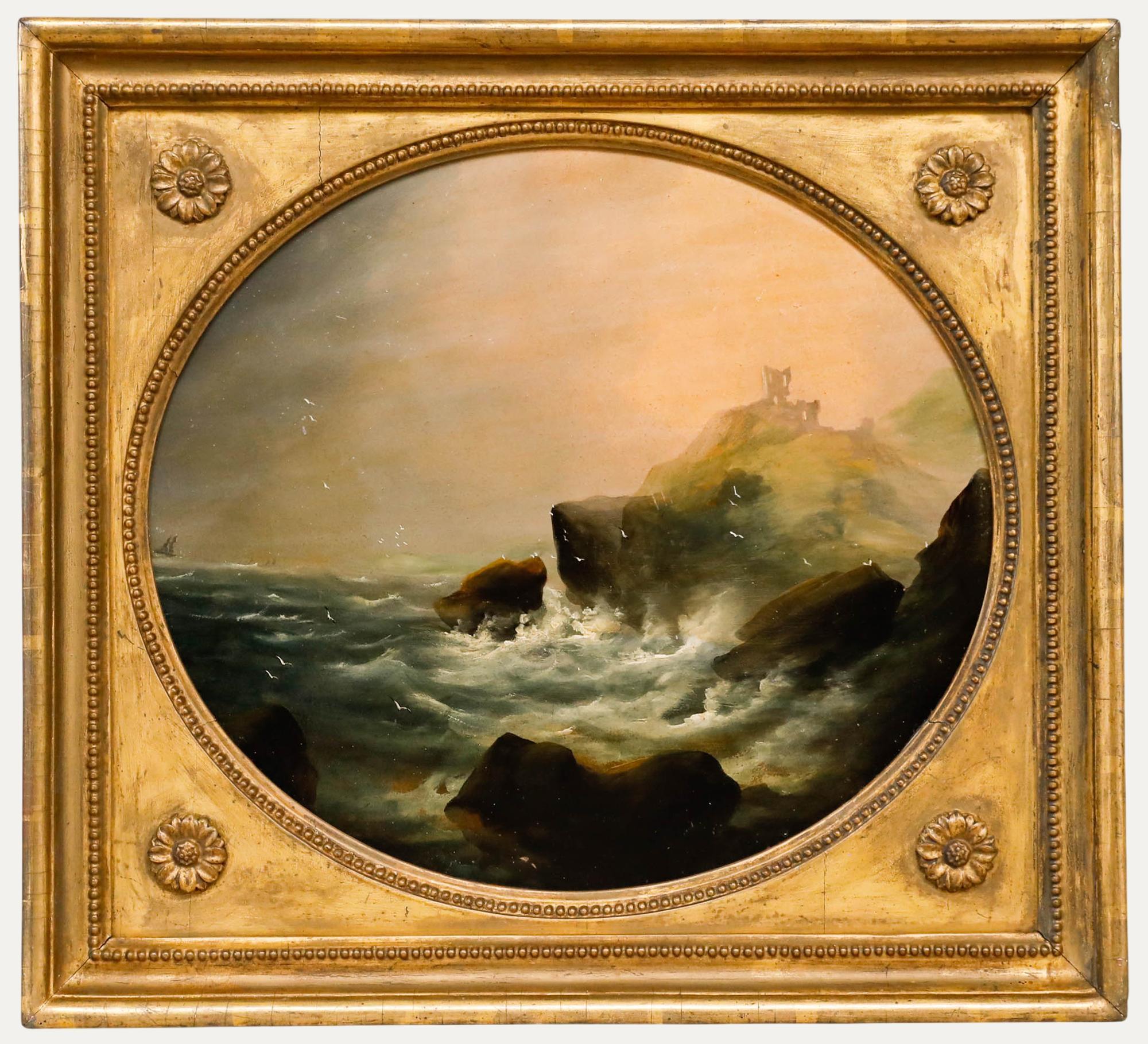 Fine Mid 19th Century Oil - Coastal Ruin in the Storm
