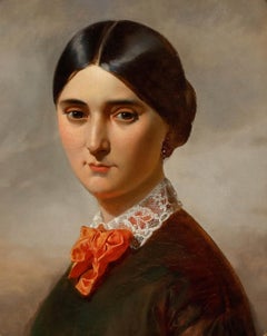 Fine Mid 19th Century Oil - Lady in the Coral Bow