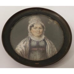 Fine Mid 19th Century Portrait Miniature of a Woman Wearing a Lace Bonnet