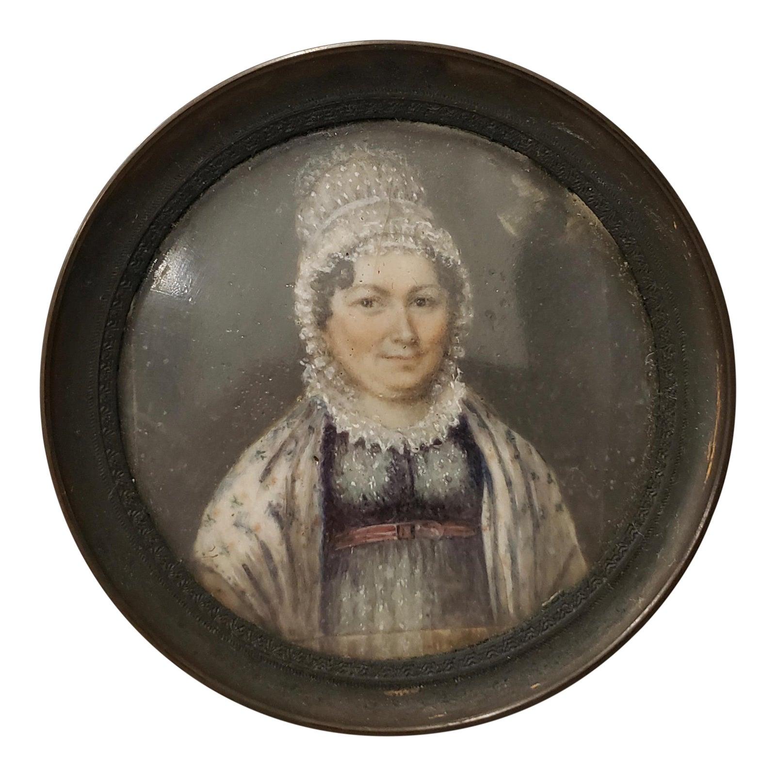 Unknown Portrait Painting - Fine Mid 19th Century Portrait Miniature of a Woman Wearing a Lace Bonnet