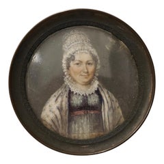 Fine Mid 19th Century Portrait Miniature of a Woman Wearing a Lace Bonnet