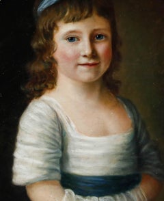 Fine Regency Early 19th Century Oil - Girl with a Blue Ribbon