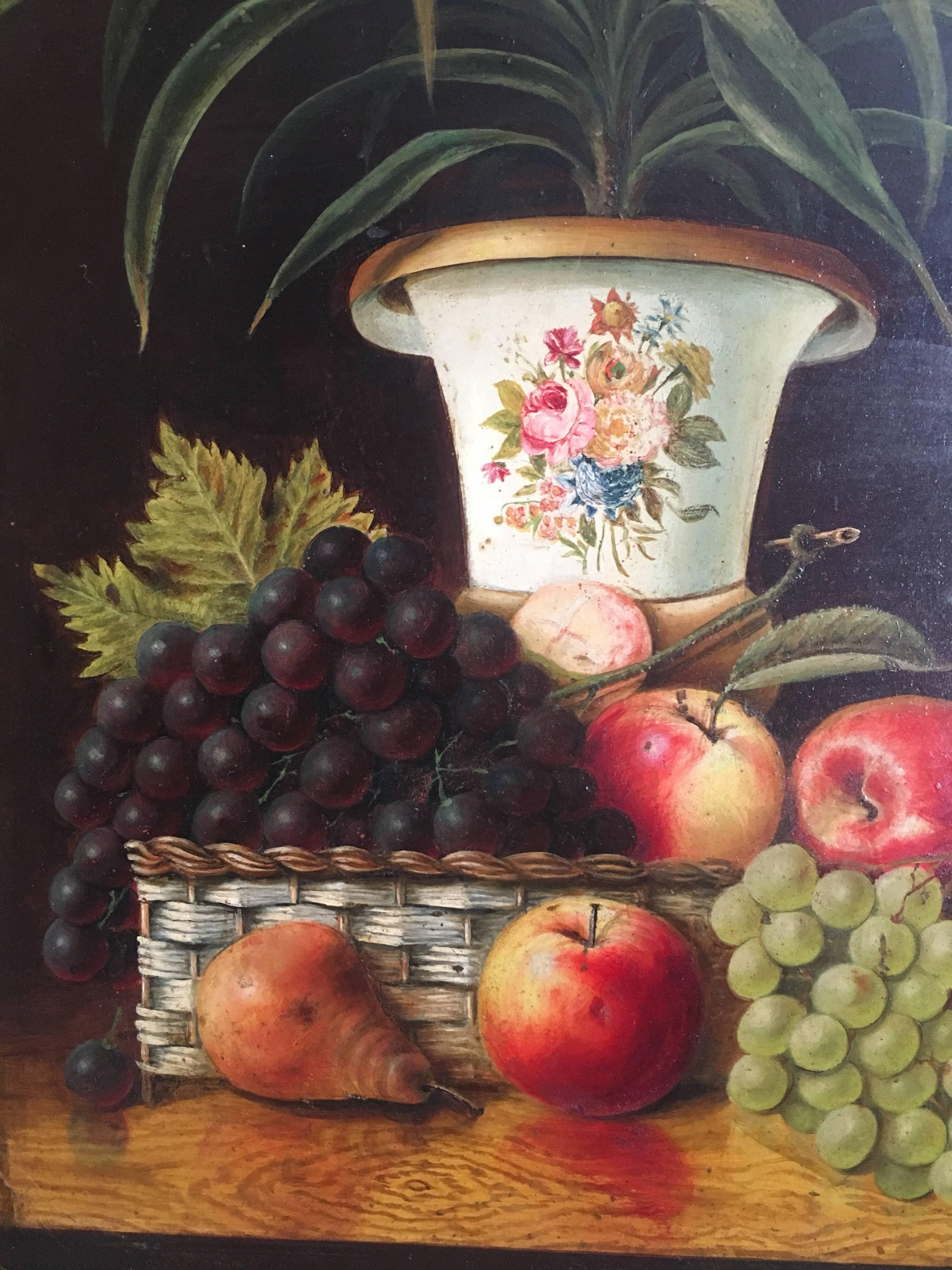 Fine Still Life Fruit Antique English Oil Painting  - Black Still-Life Painting by Unknown