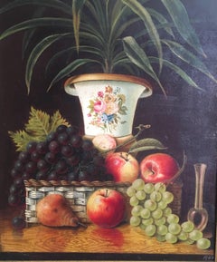 Fine Still Life Fruit Antique English Oil Painting 