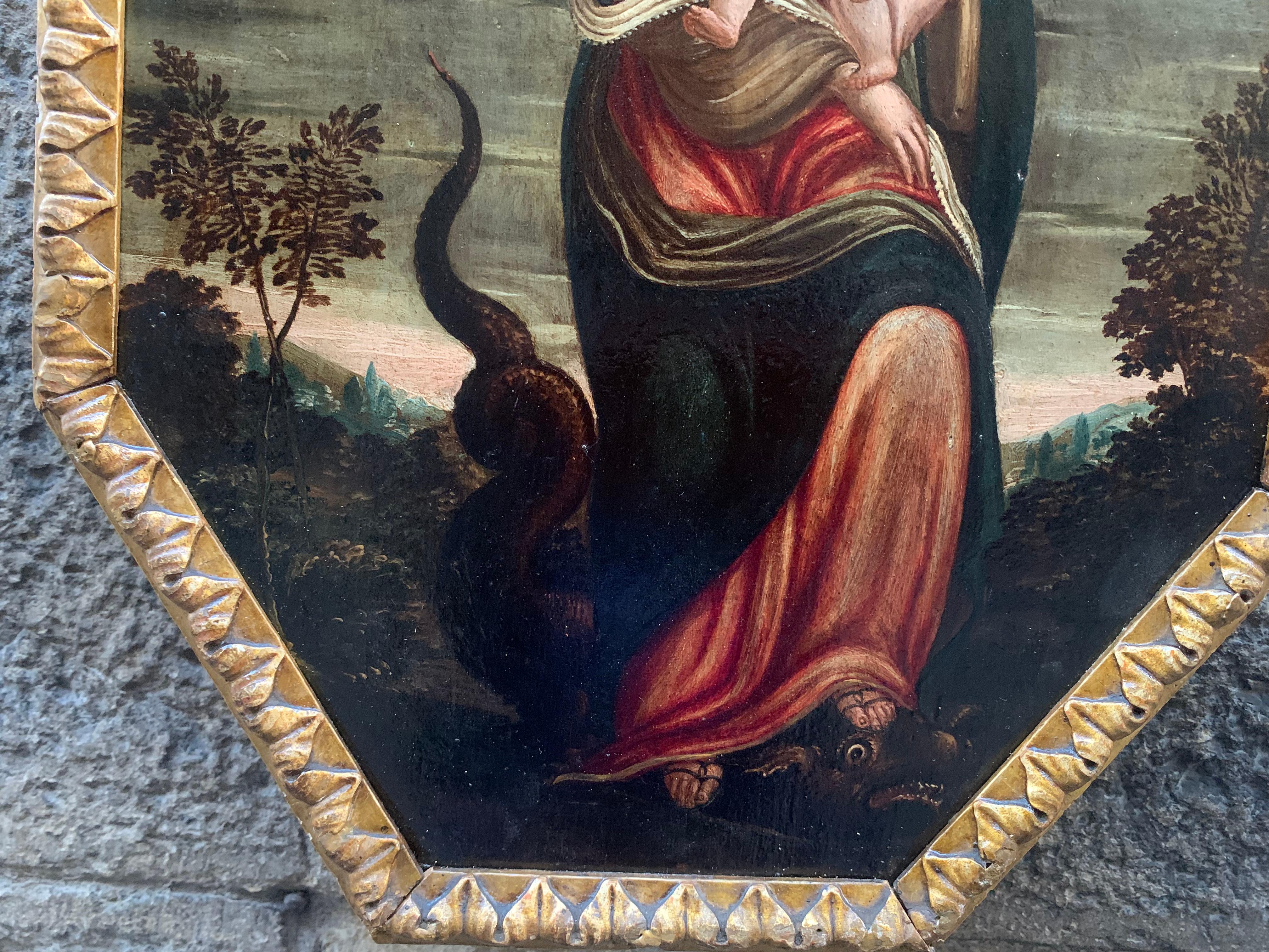 Fine XVI secolo. Immacolata concezione. Vergine con il bambino ed il drago. 13