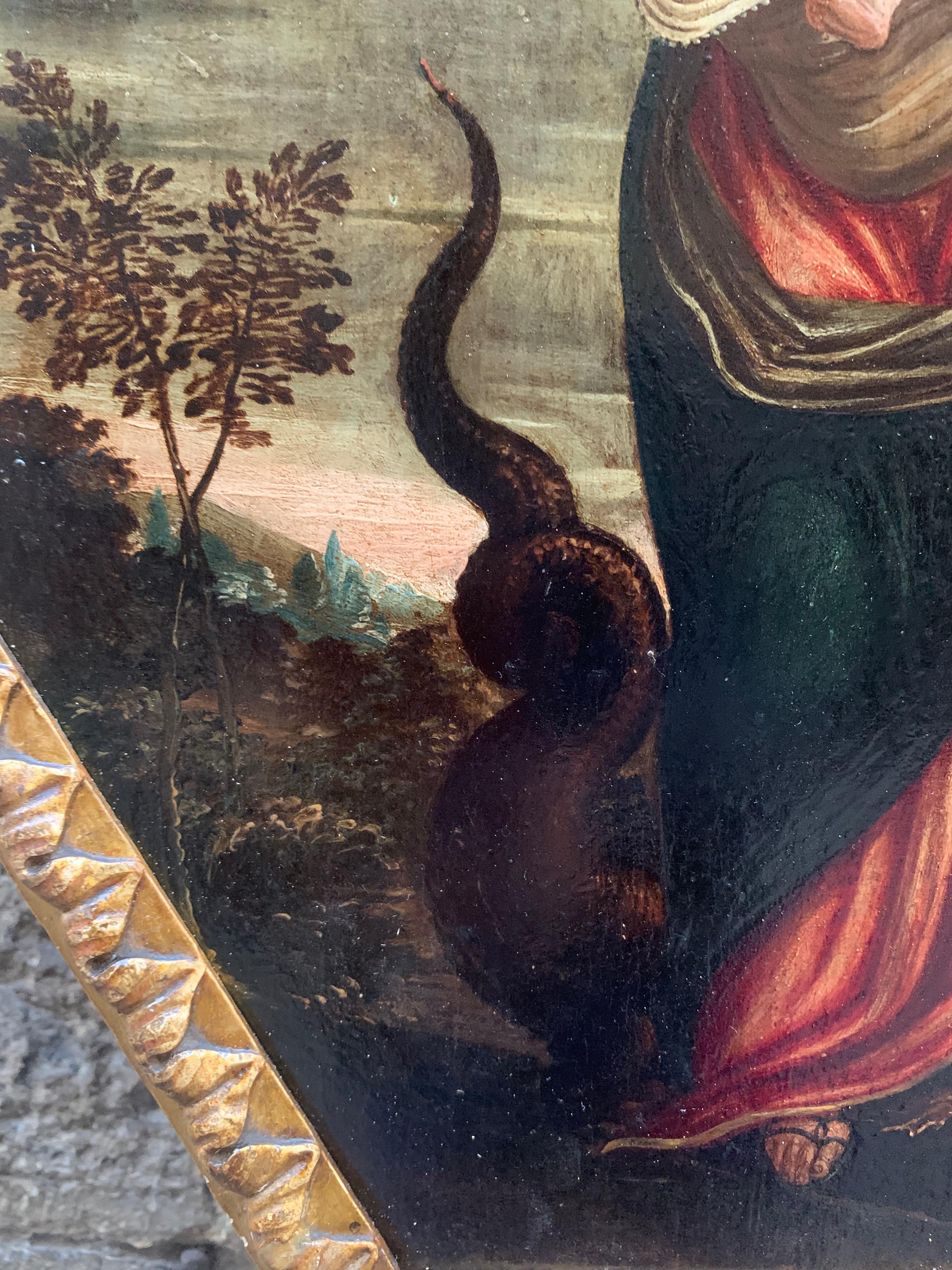 Ende des 16. Jahrhunderts. Unbefleckte Empfängnis. Jungfrau mit Kind und Drache. – Painting von Unknown
