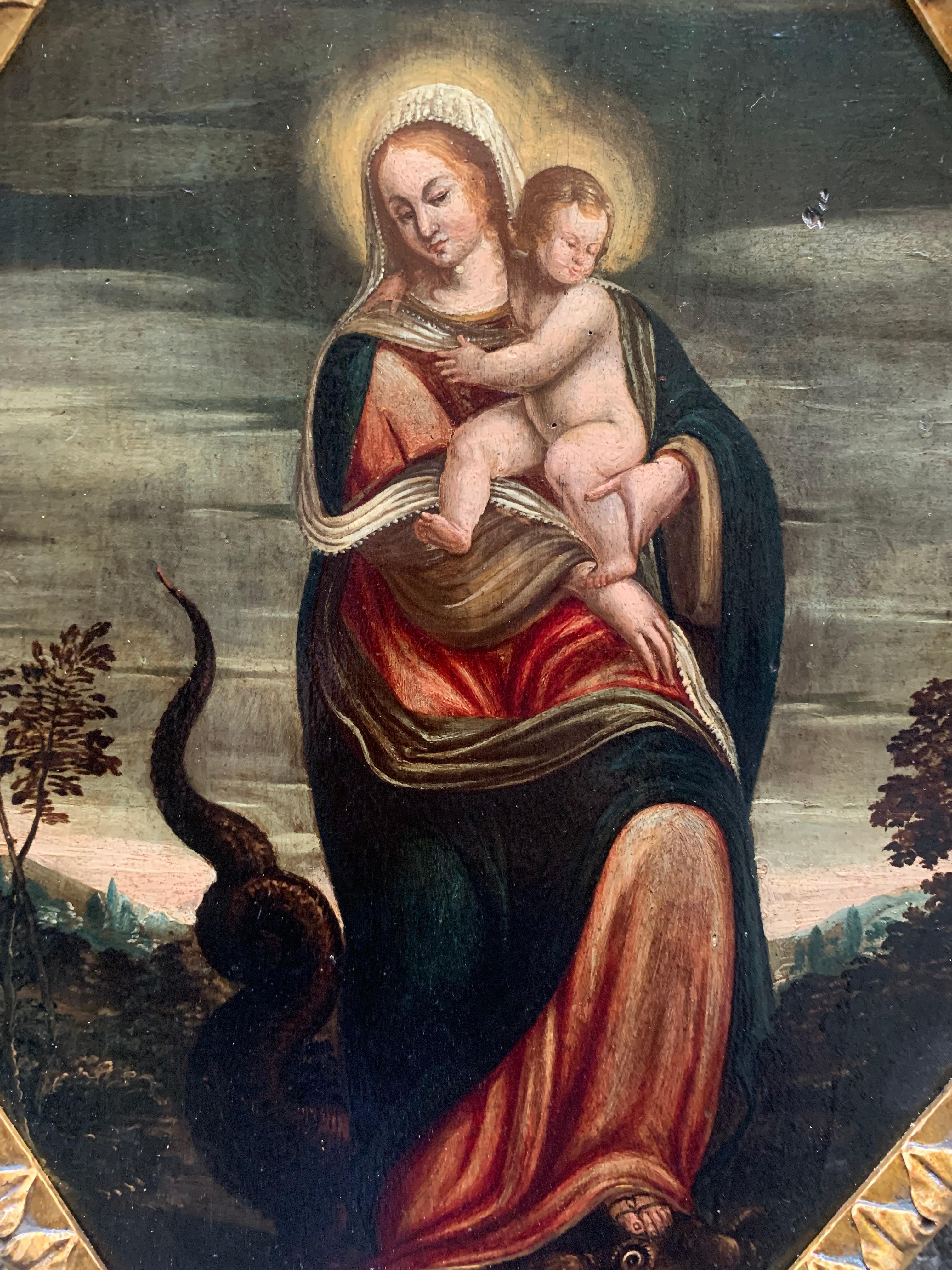 Late 16th century. Immaculate conception. Virgin with child and dragon. For Sale 2