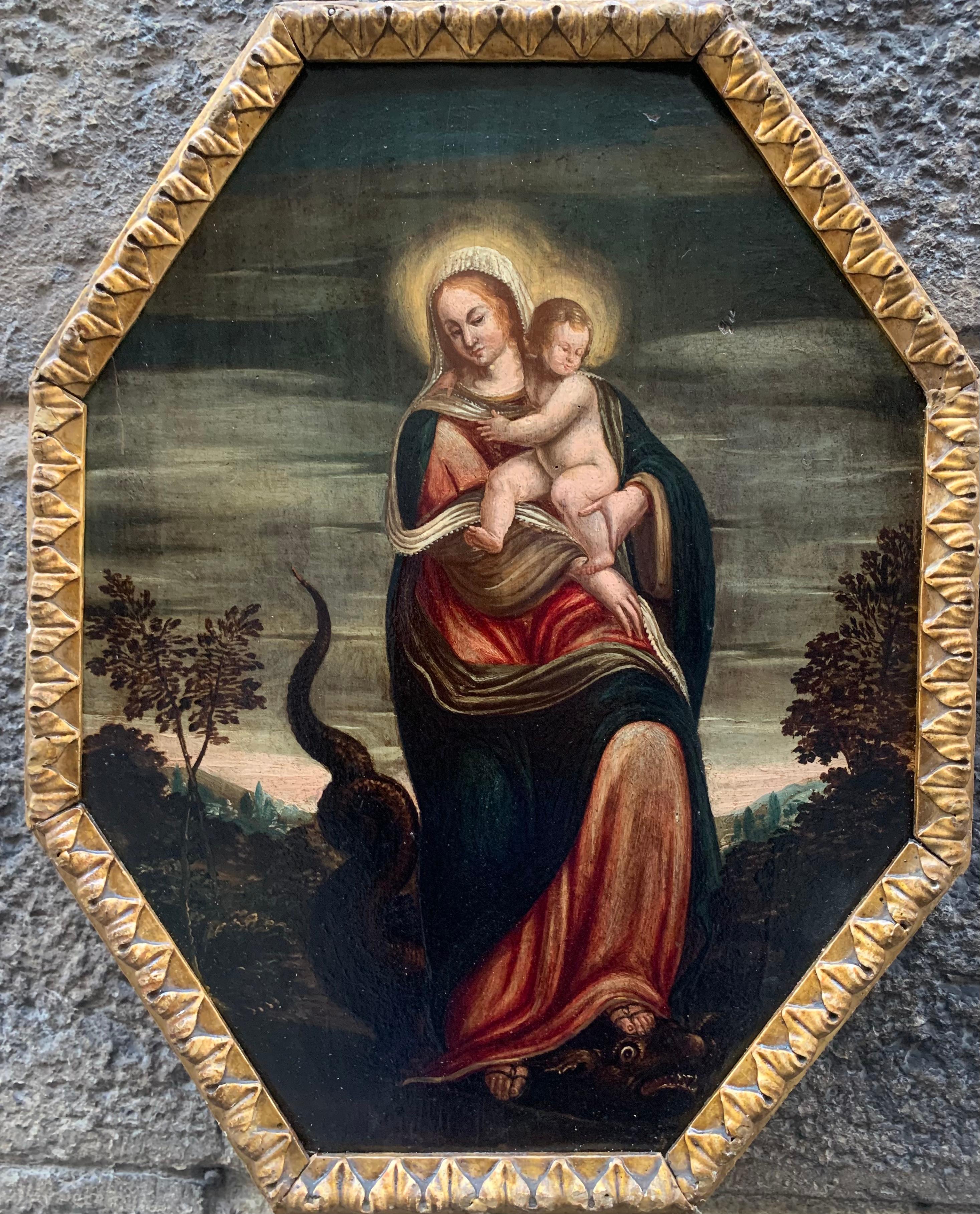 Fine XVI secolo. Immacolata concezione. Vergine con il bambino ed il drago.