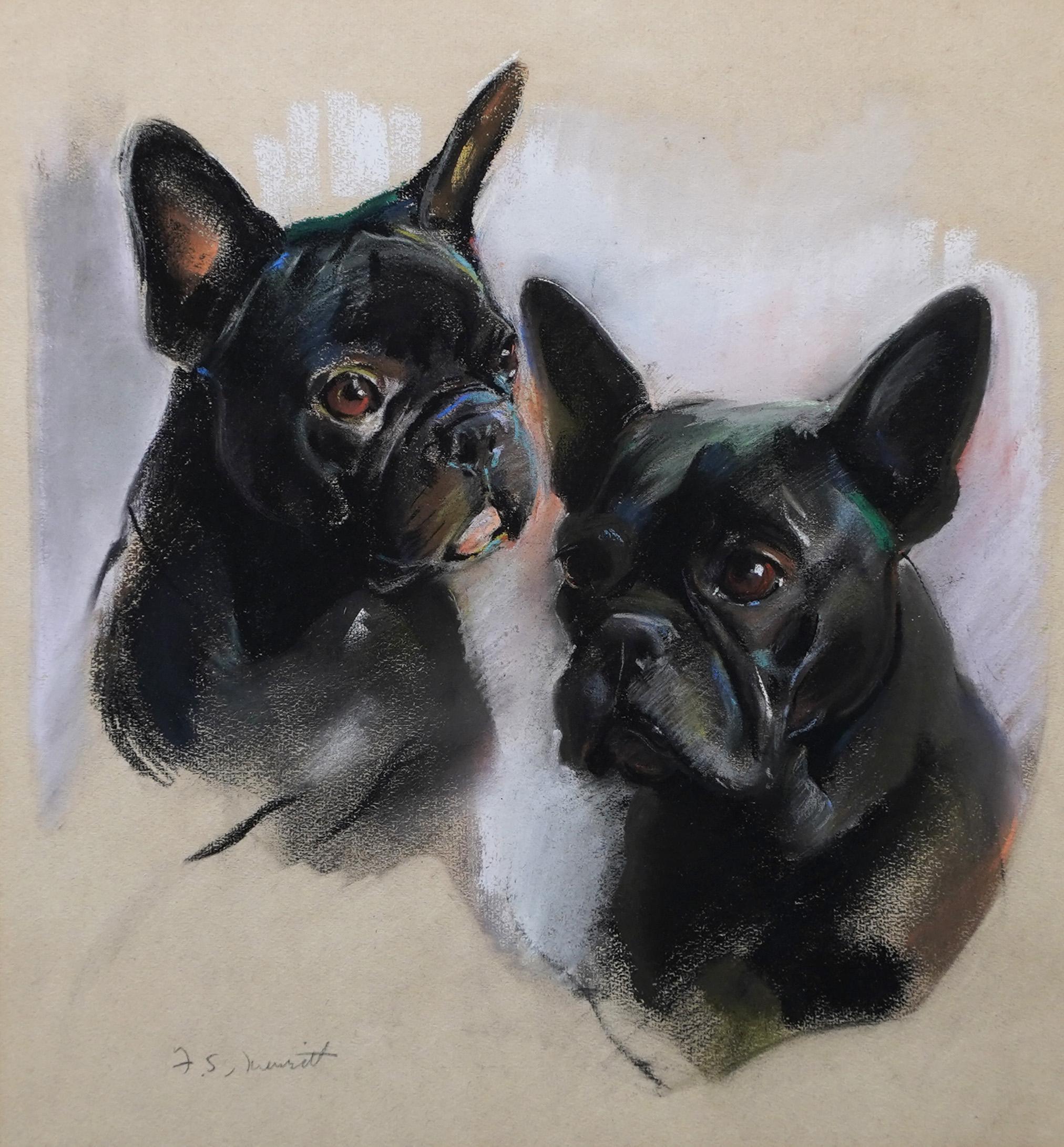Finely Painted American Realist French Bulldog Portrait Signed Painting - Beige Animal Painting by Unknown