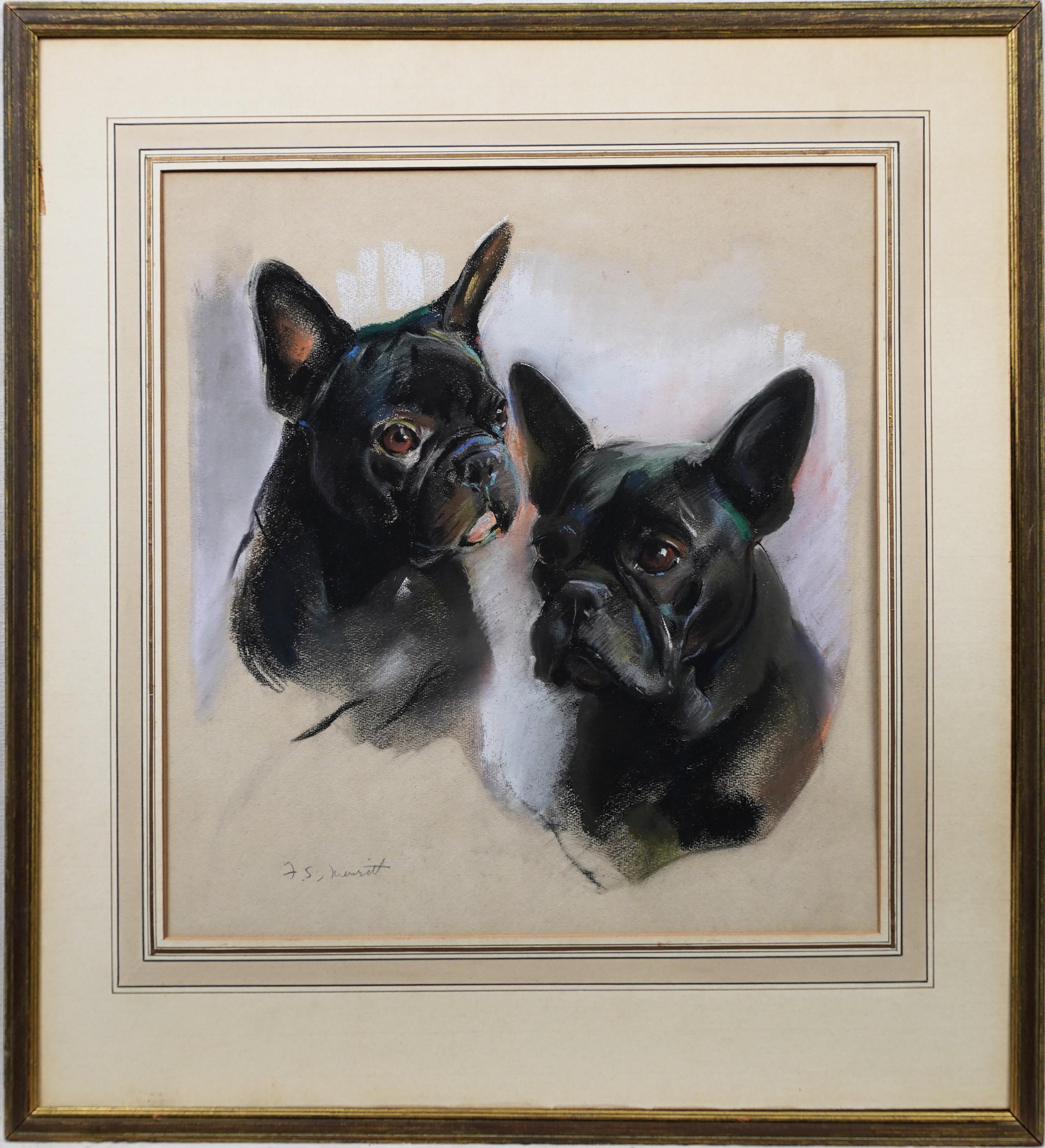 Unknown Animal Painting - Finely Painted American Realist French Bulldog Portrait Signed Painting