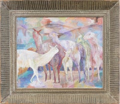 Finely Painted Fauvist Sheep Portrait Modernist Landscape Framed Oil Painting
