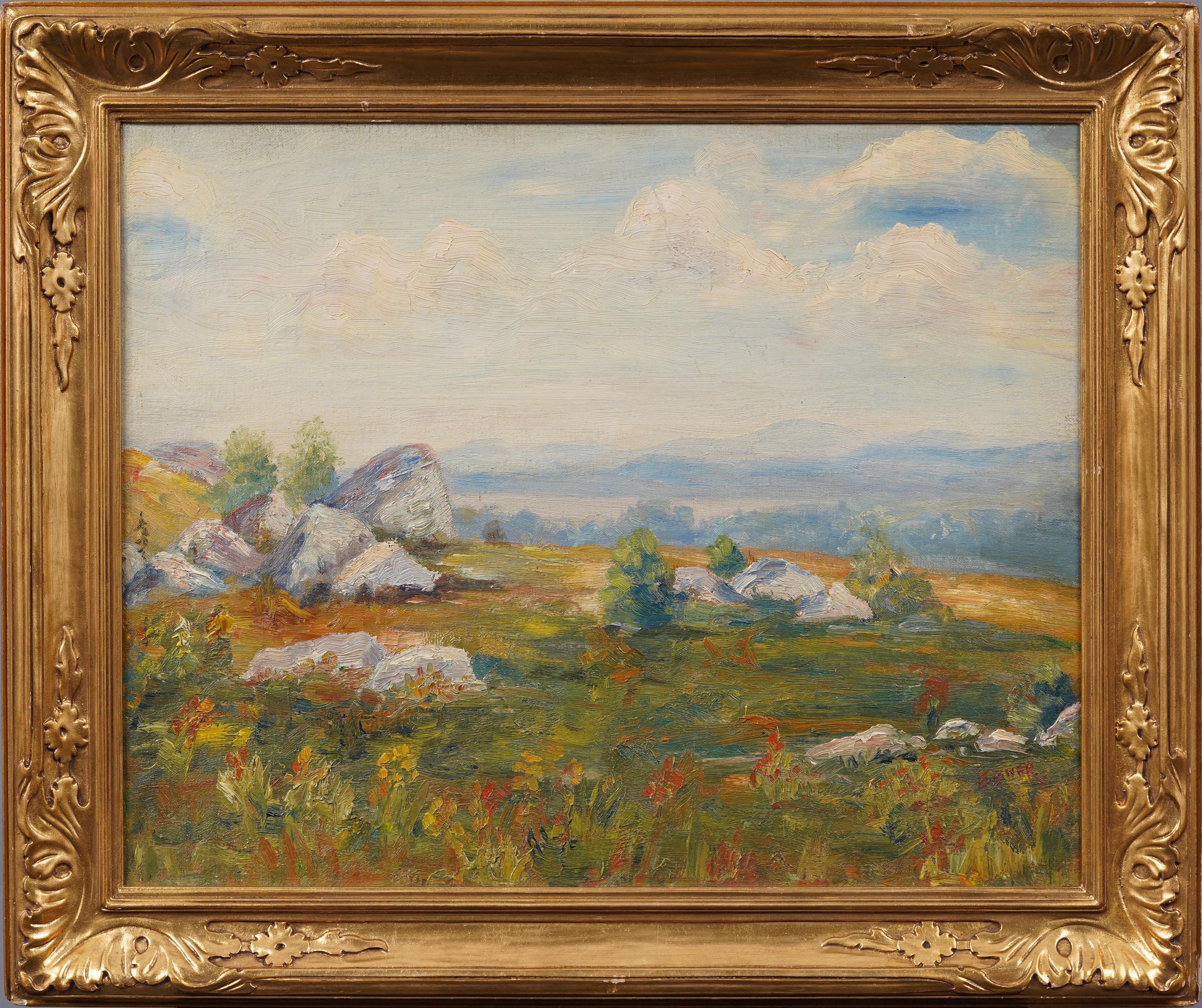 Antiguo cuadro al óleo impresionista americano de paisaje otoñal finamente pintado y enmarcado - Painting de Unknown