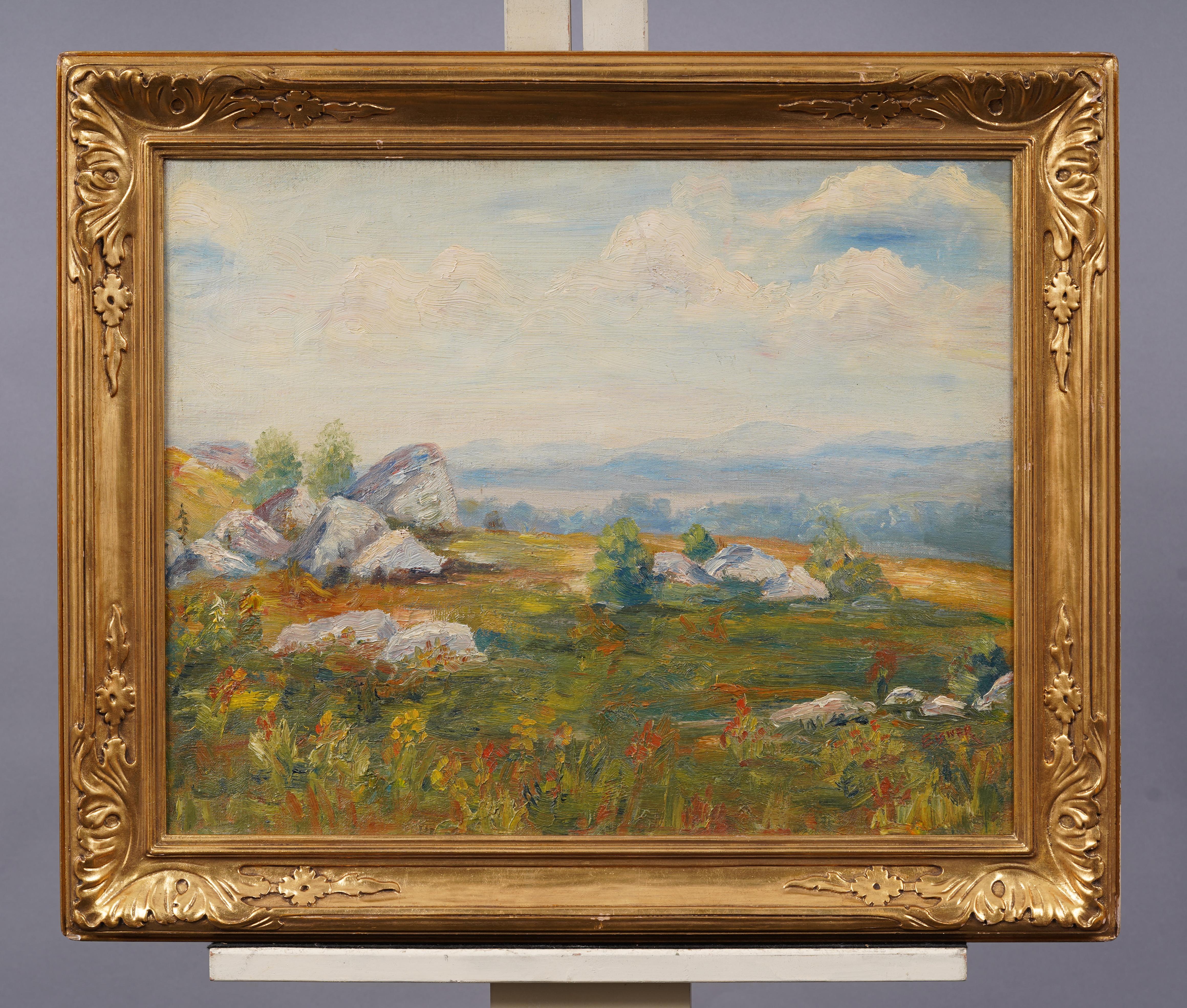 Antiguo cuadro al óleo impresionista americano de paisaje otoñal finamente pintado y enmarcado - Painting Impresionista de Unknown