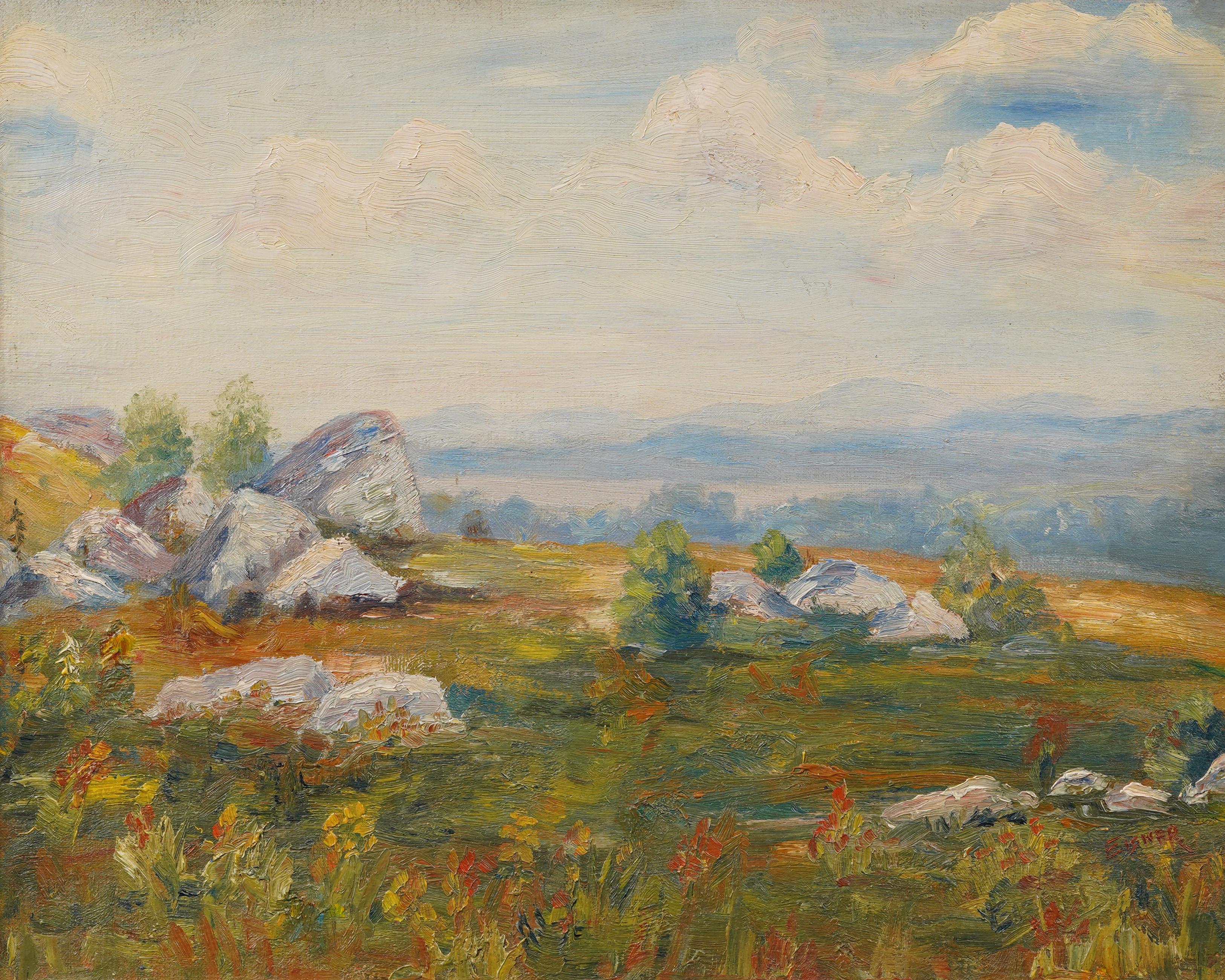 Antiguo cuadro al óleo impresionista americano de paisaje otoñal finamente pintado y enmarcado - Landscape Painting Marrón de Unknown