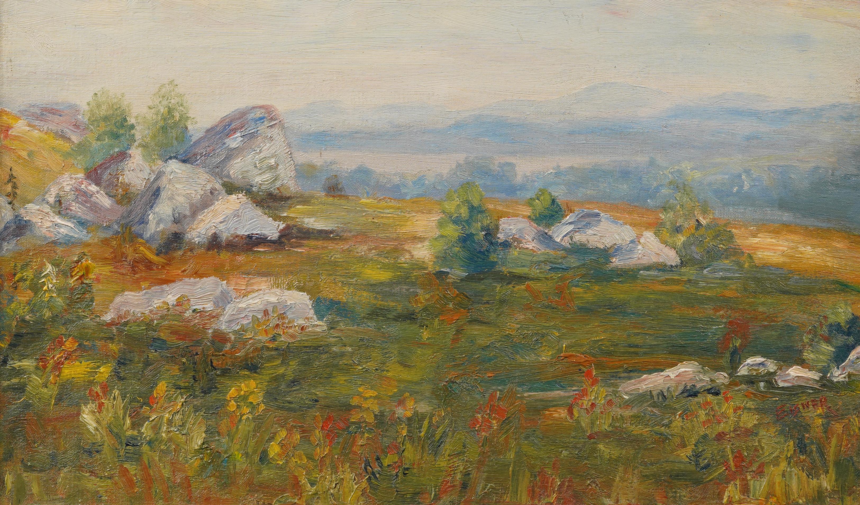 Antiguo cuadro al óleo impresionista americano de paisaje otoñal finamente pintado y enmarcado en venta 1