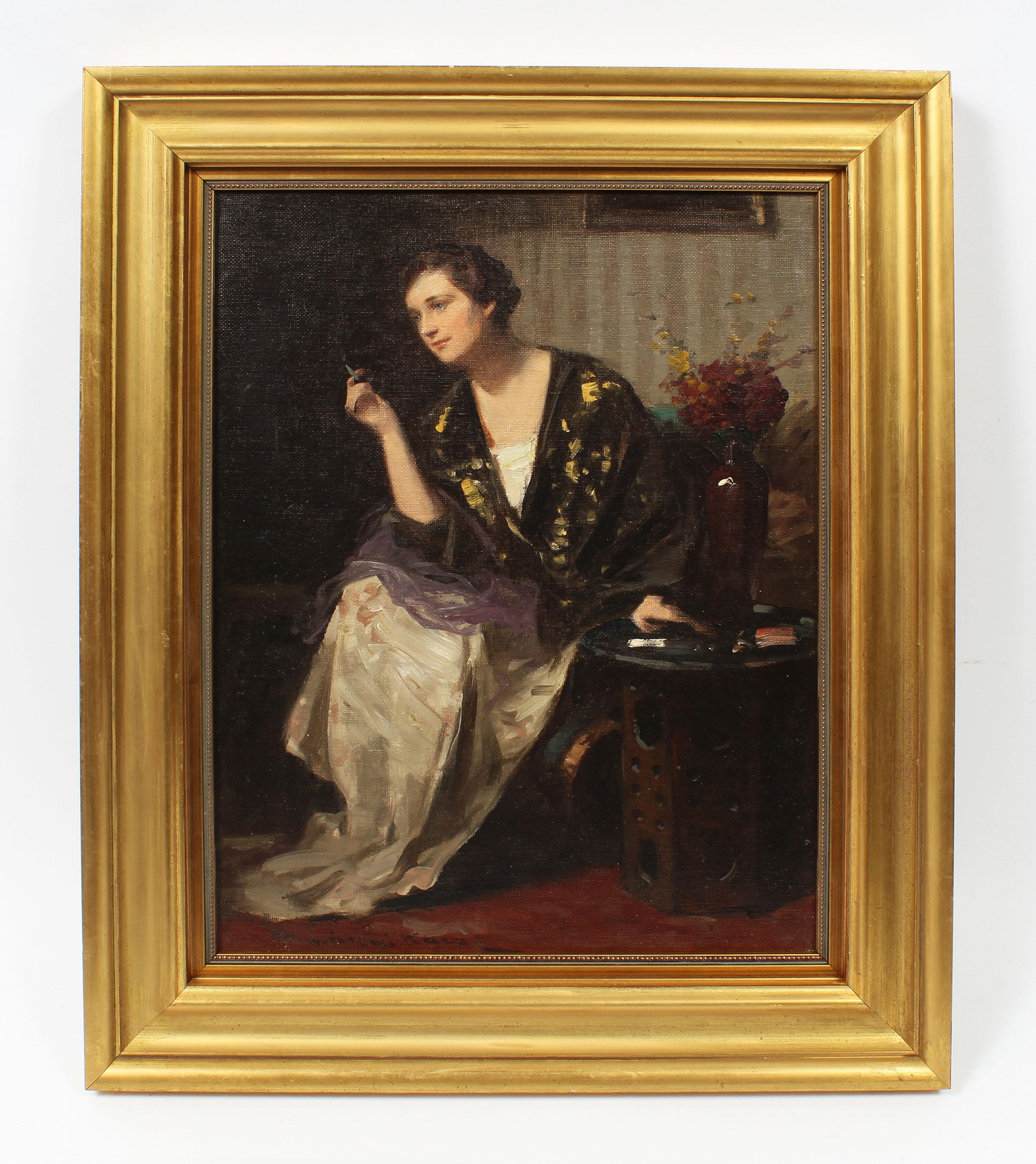 woman smoking painting